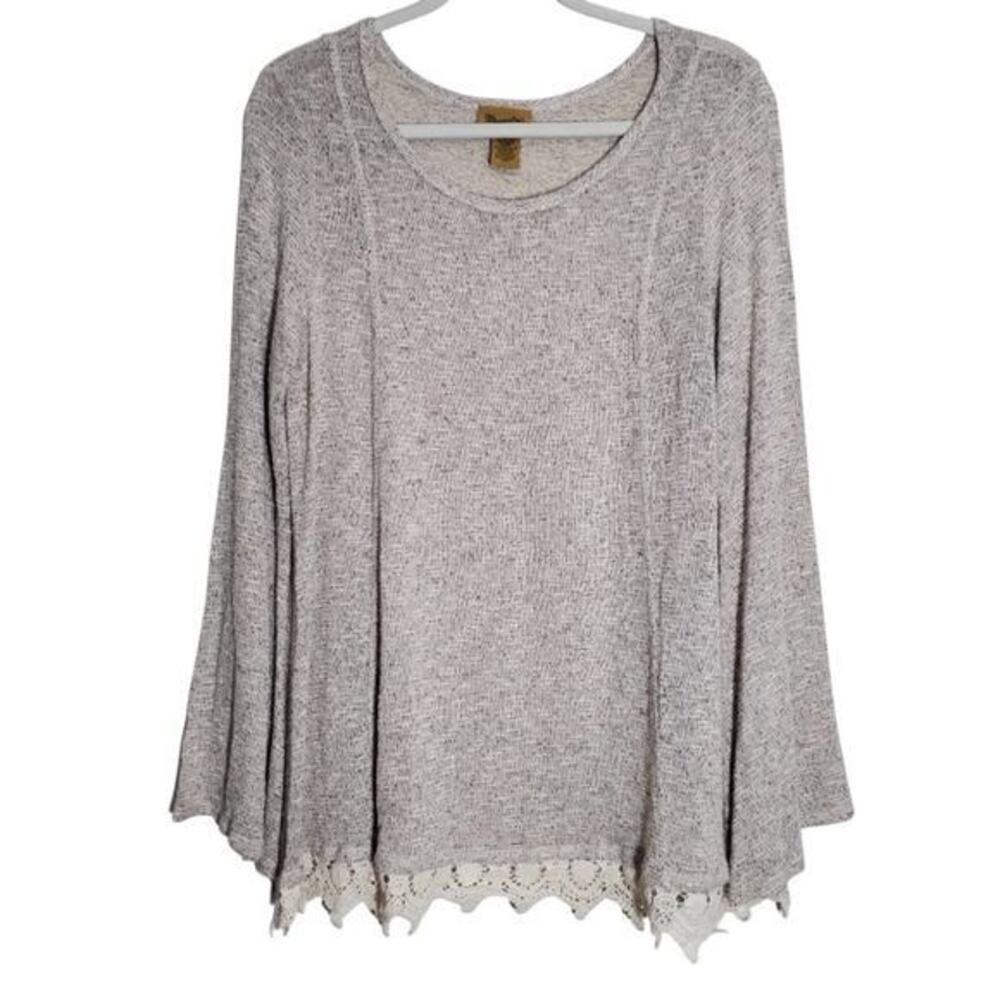 Wrangler beige cream lace trim bell sleeve scoop neck plus size sweater sz XXL